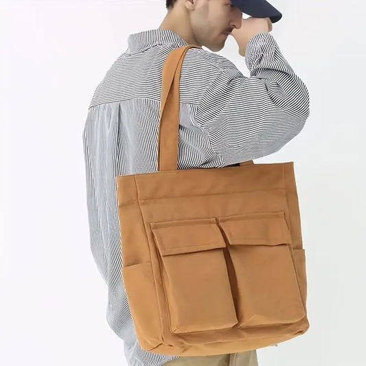 Men's Solid Color Canvas Shoulder Sling-Tote Bag